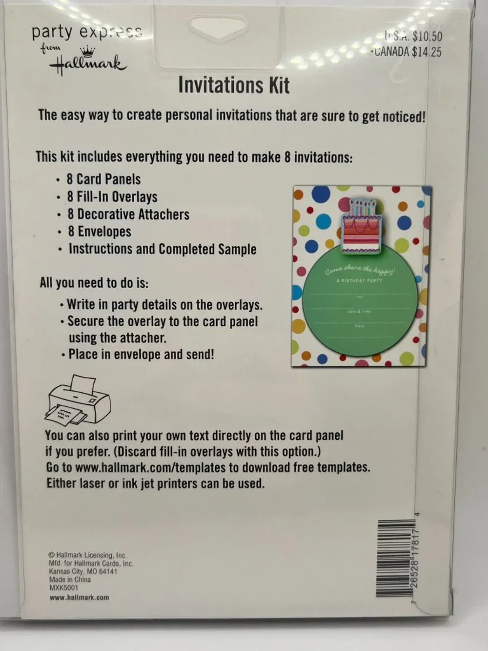 Box of 8 Vintage Hallmark Birthday Party Invitations Cake dots - printer